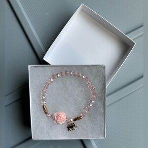 Pink Beaded Bracelet with Rose and Elephant Charm